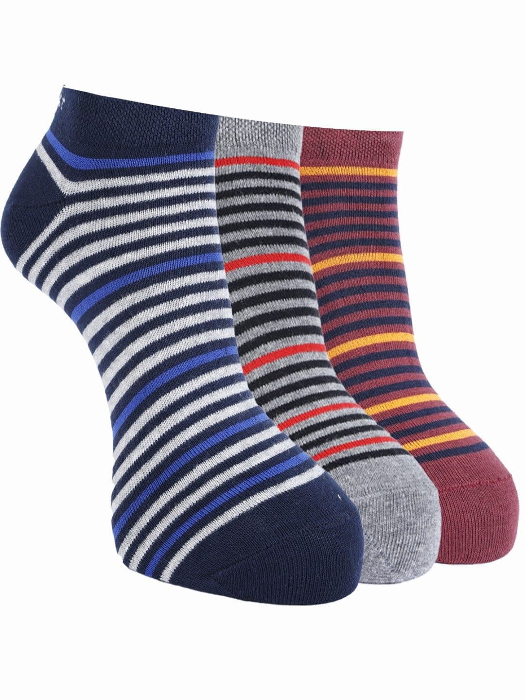 Force NXT Men Pack Of 3 Striped Cotton Ankle-Length Socks - view 1