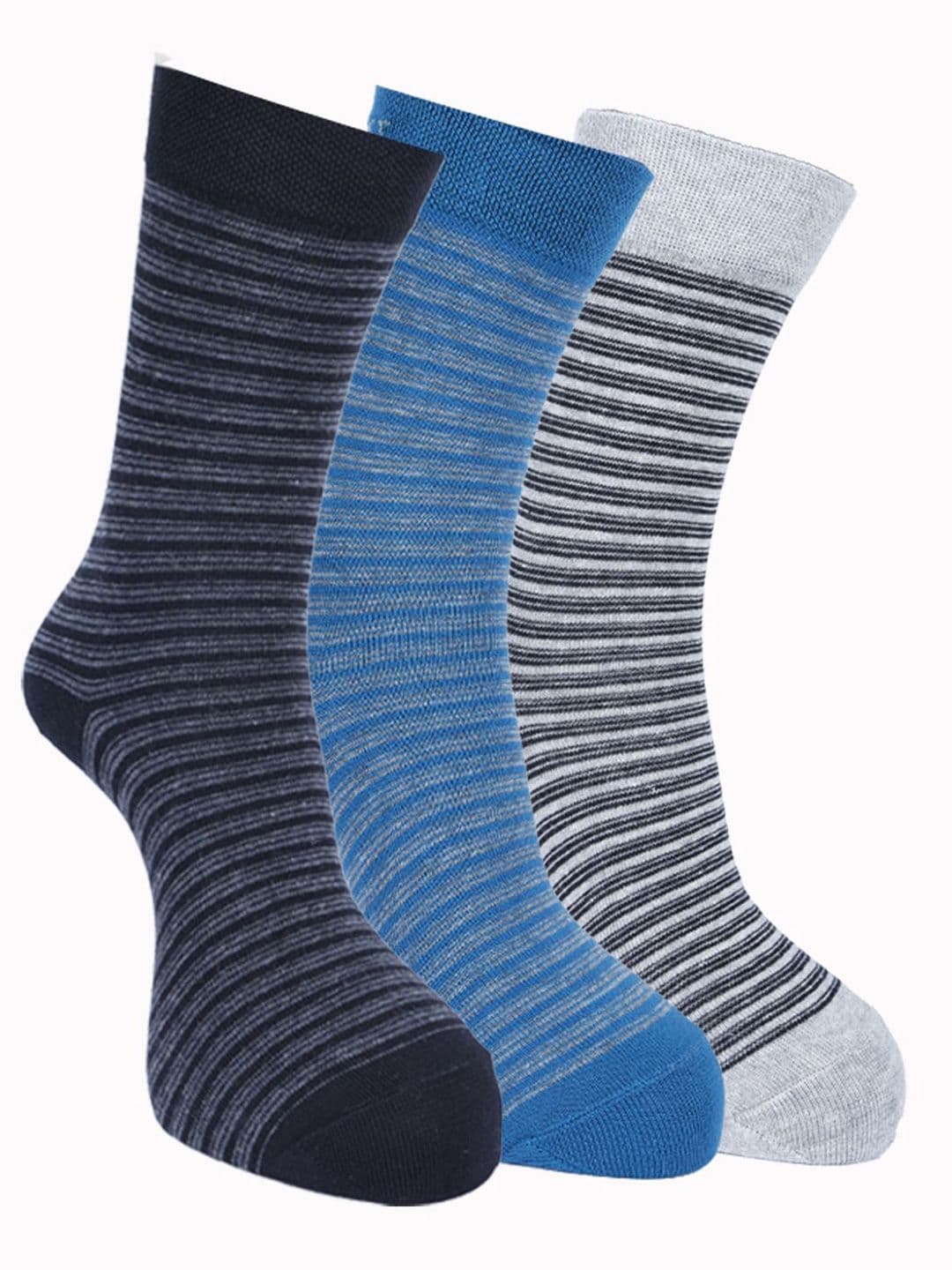 Force NXT Men Pack Of 3 Striped Cotton Calf -Length Socks - view 1
