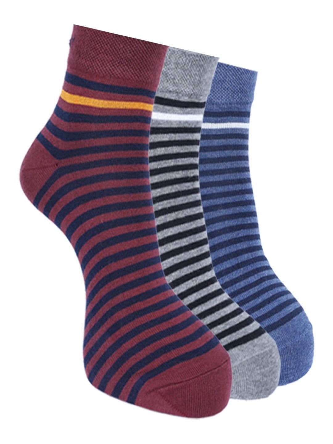 Force NXT Men Pack Of 3 Striped Cotton Ankle-Length Socks - view 1