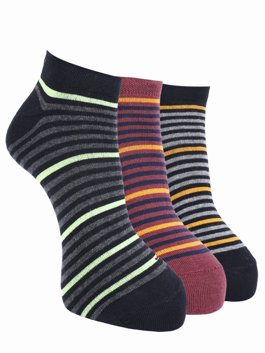 Force NXT Men Pack Of 3 Striped Cotton Ankle-Length Socks - view 1