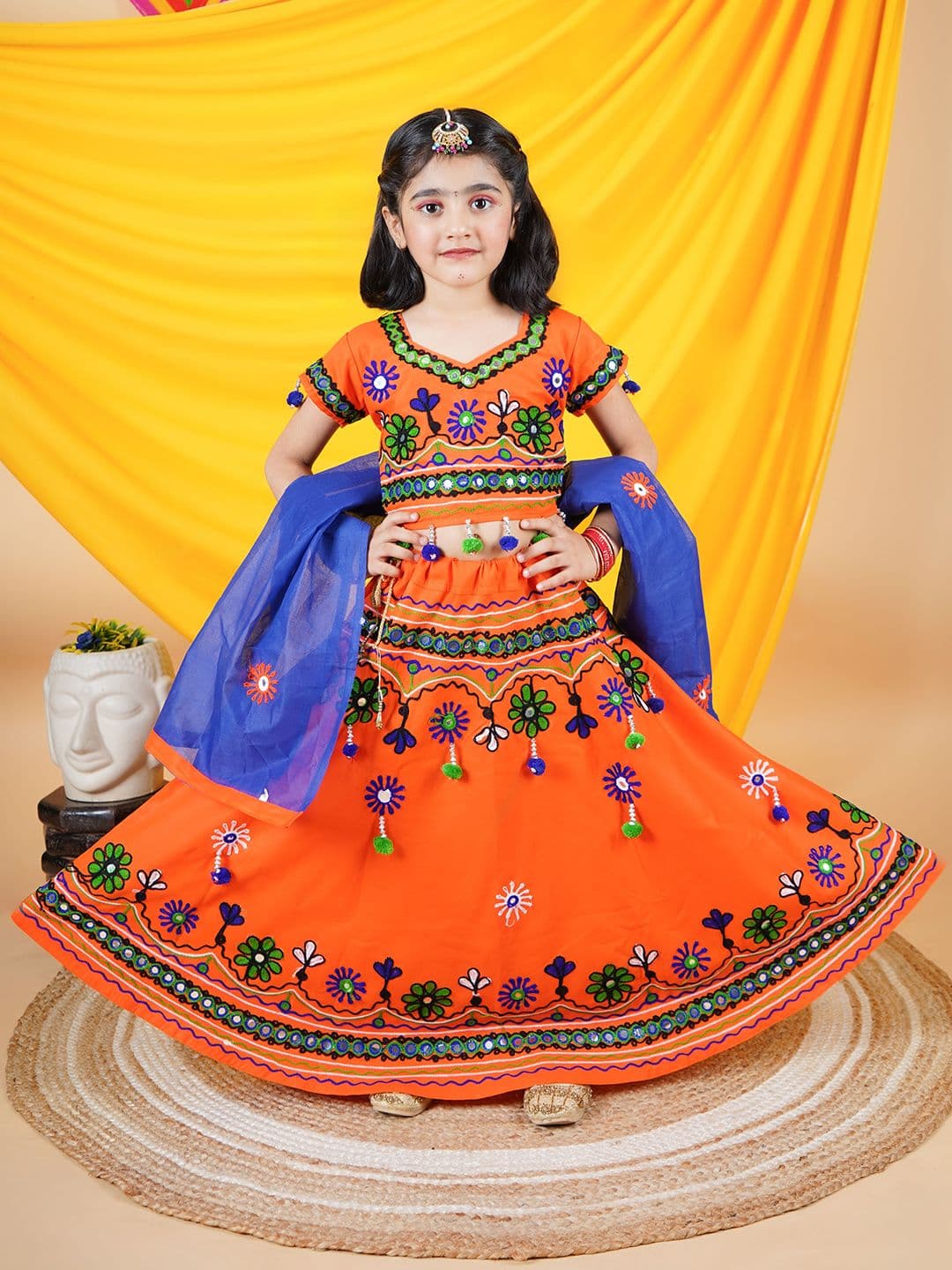 ahhaaaa Girls Embroidered Mirror Work Ready to Wear Lehenga & Blouse With Dupatta - view 1