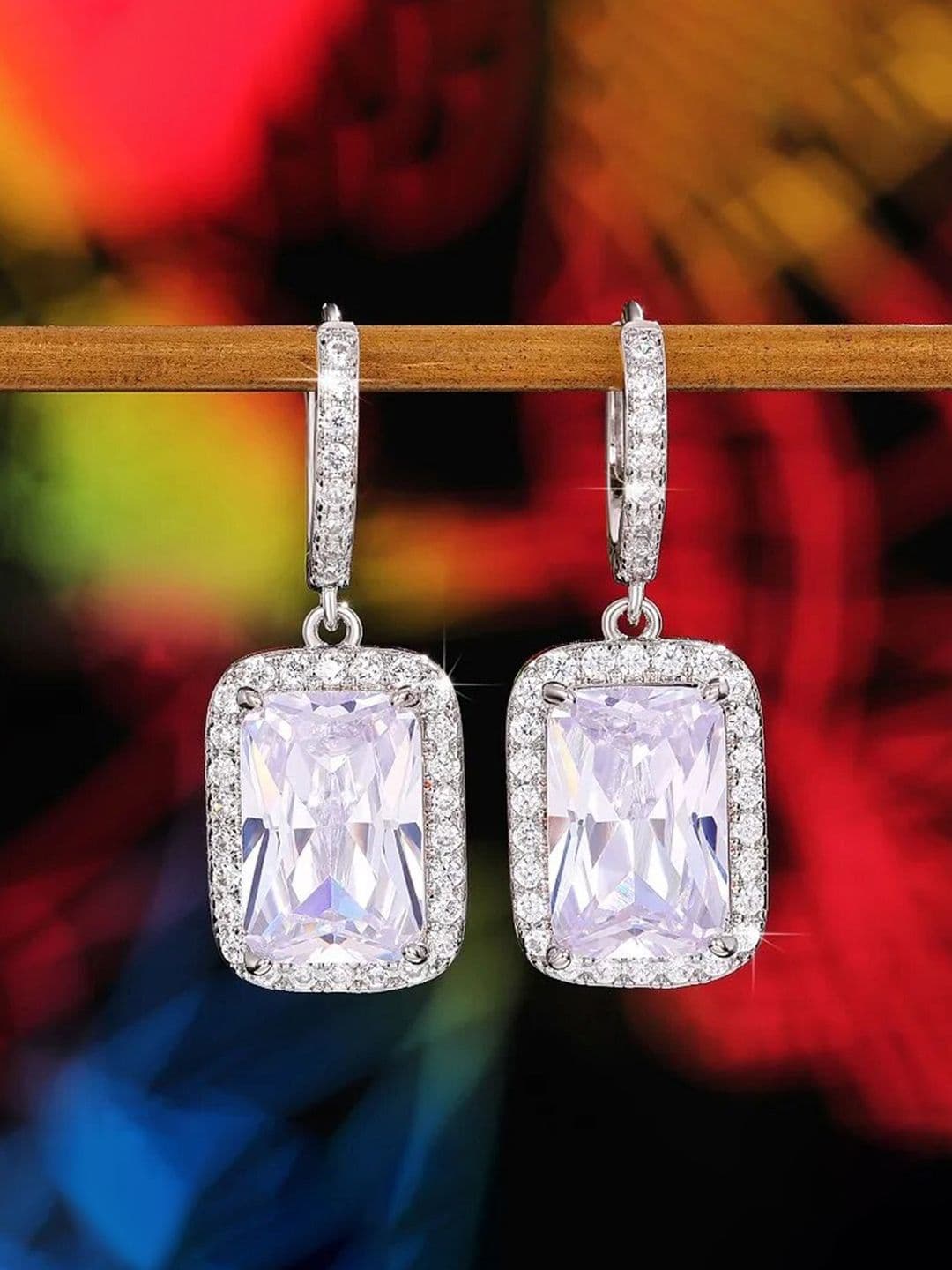 Jewels Galaxy Silver Plated American Diamond Hoop Earrings - view 1