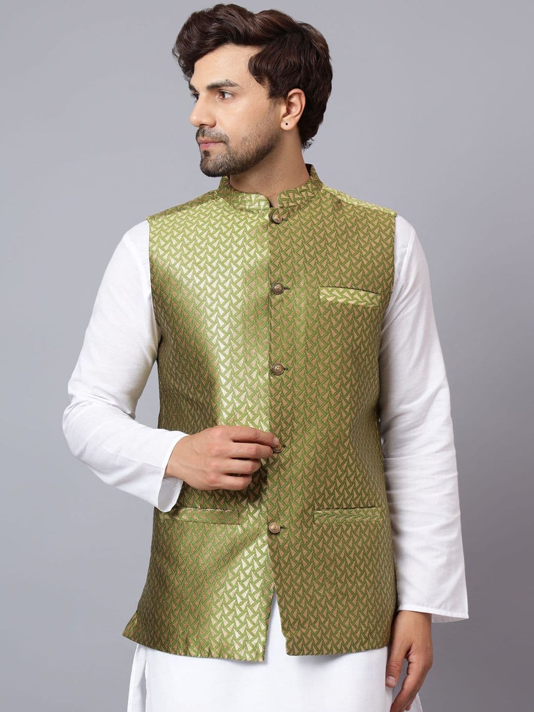 Latest Chikan Garments Corduroy Woven Design Nehru Jacket - view 1