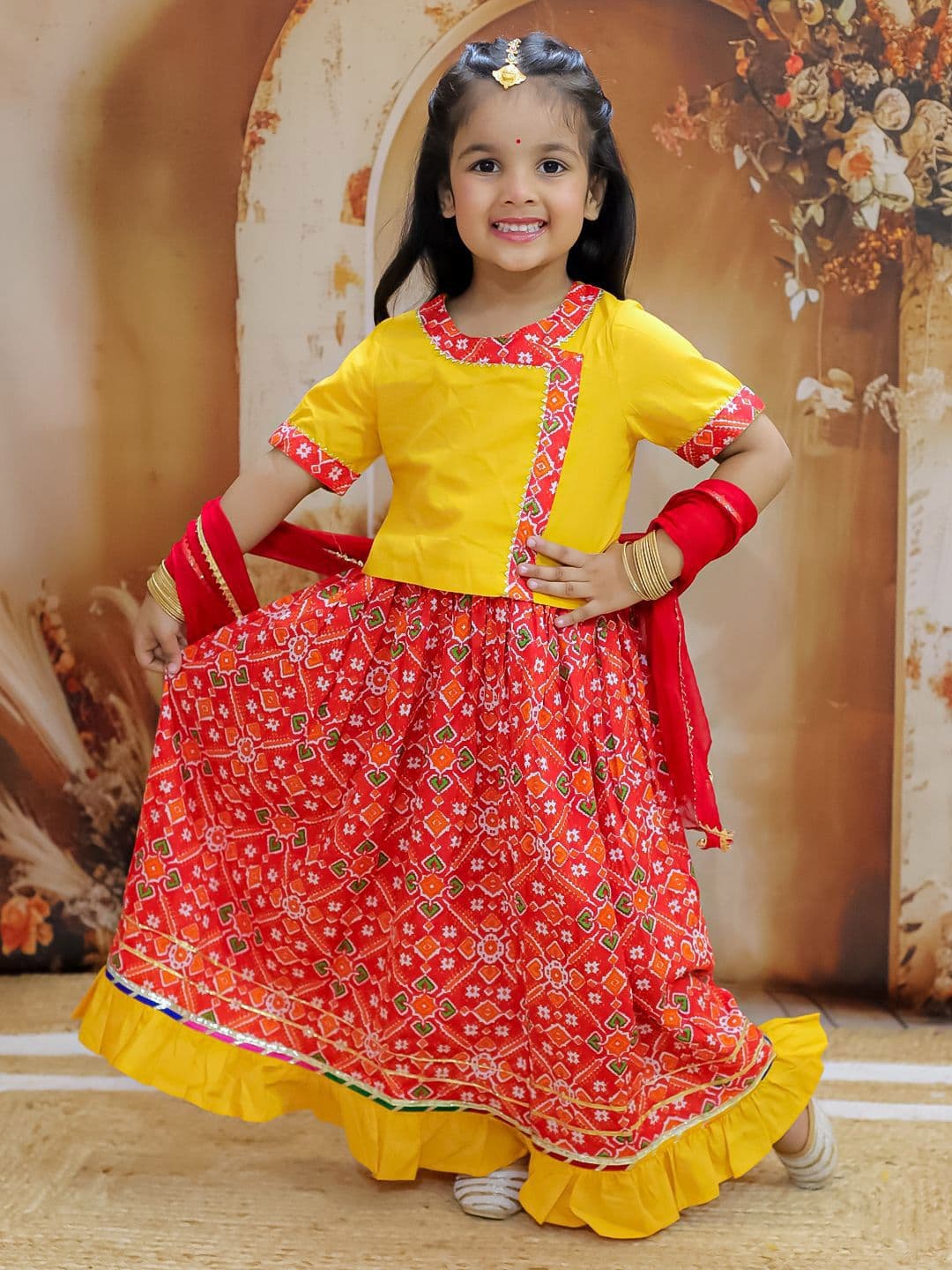 KID1 Girls Pari Patola Printed Cotton Ready to Wear Lehenga & Blouse With Dupatta - view 1