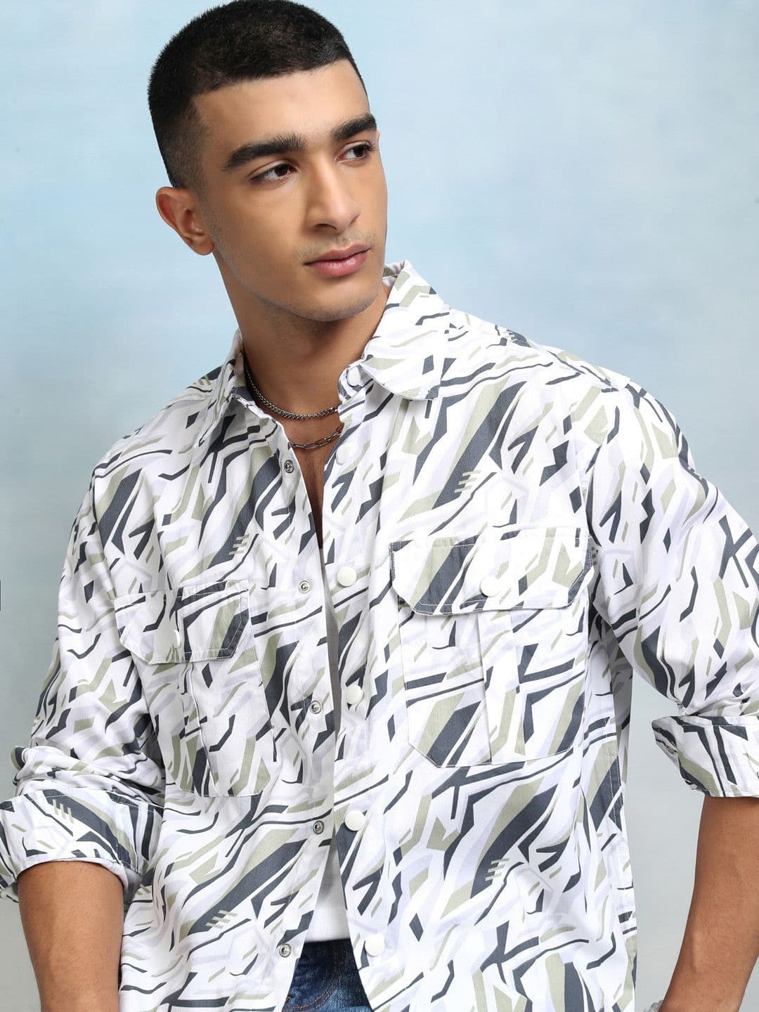 HIGHLANDER Men Spread Collar Abstract Printed Abstract Cotton Oversized Casual Shirt - view 1
