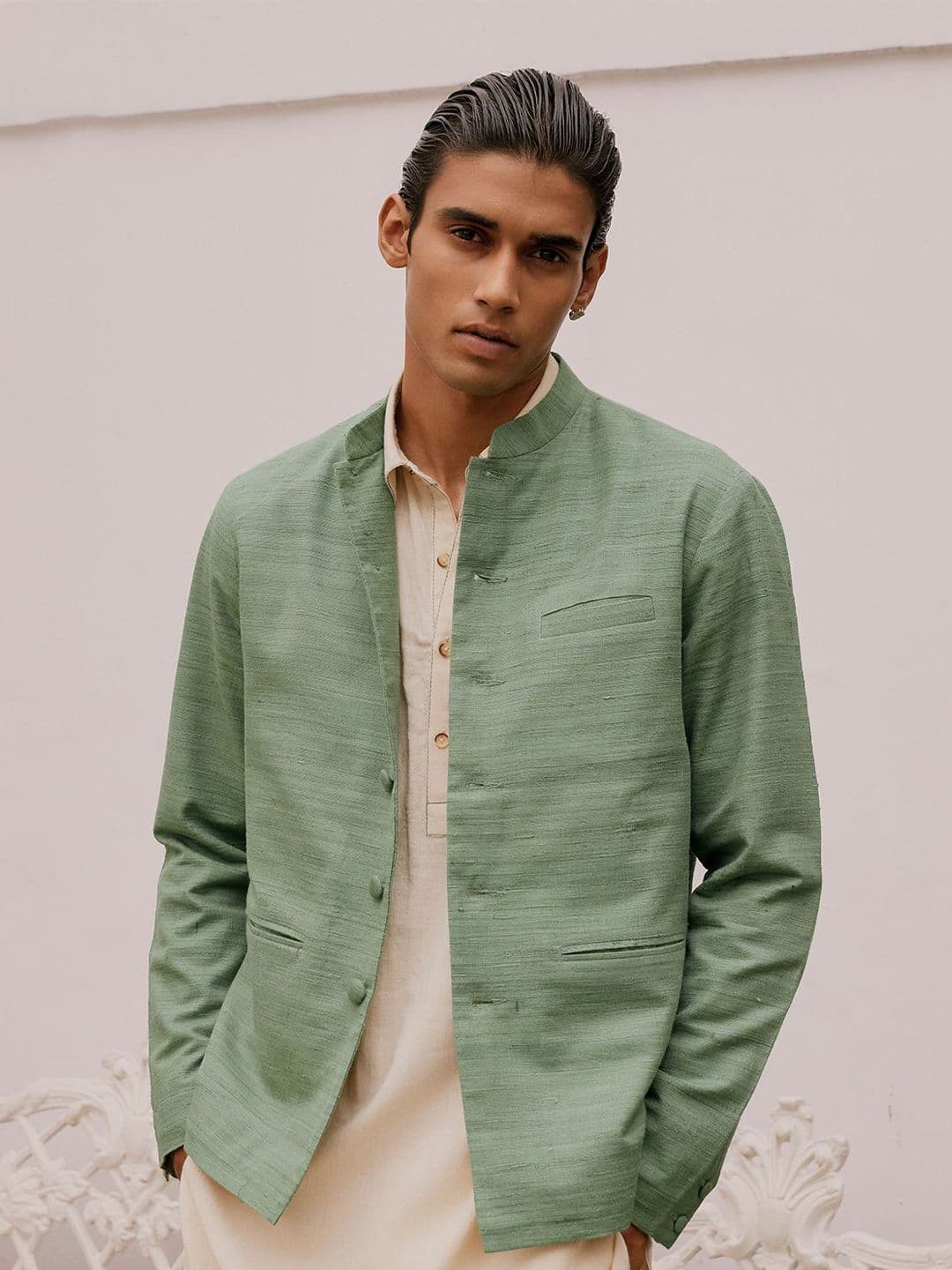 Andamen Heritage Men Nehru Textured Lightweight Tailored Jacket - view 1