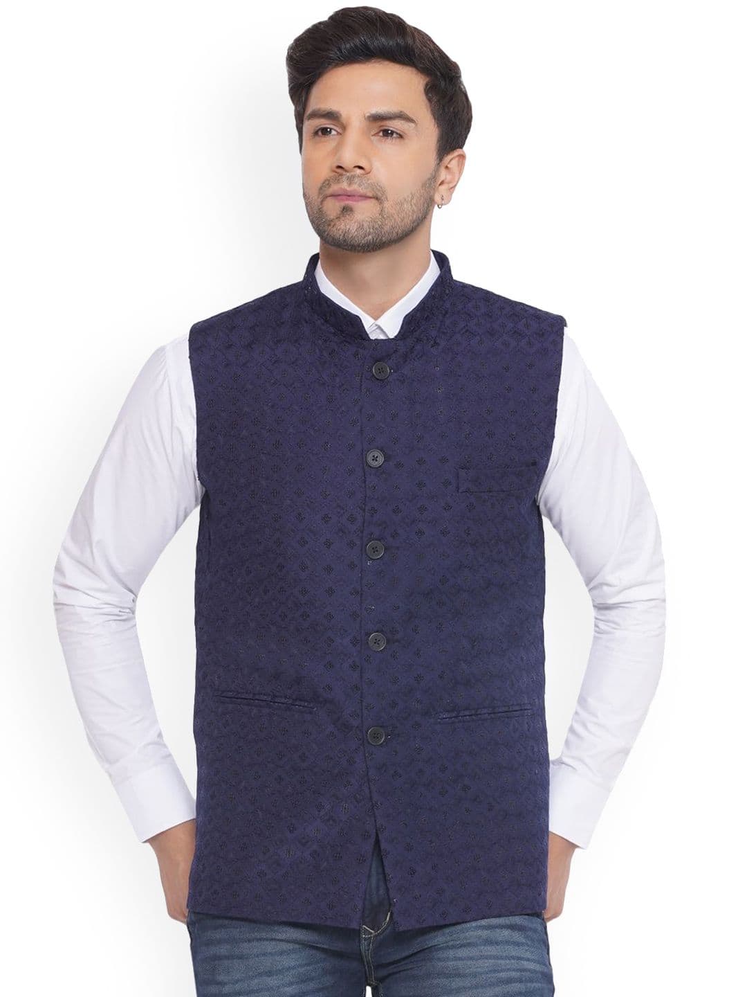 VEERA PARIDHAAN Embroidered Woven Nehru Jacket - view 1