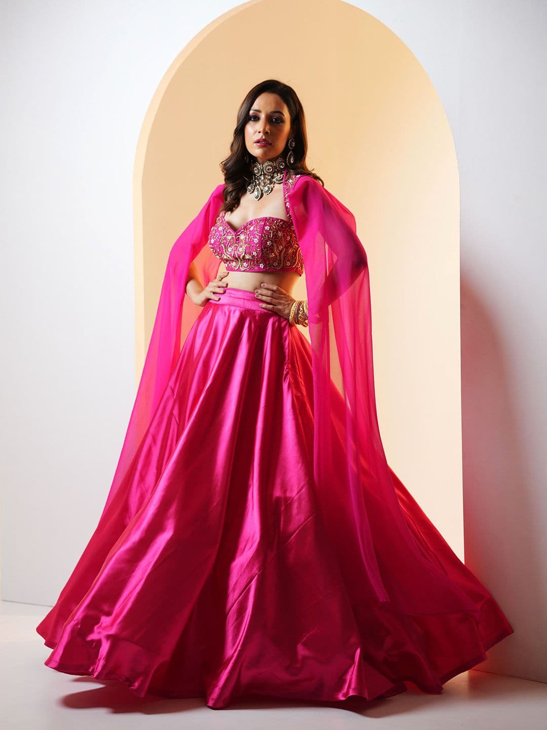 Rashika Sharma Embroidered Mirror Work Satin Made to Measure Lehenga & Blouse - view 1
