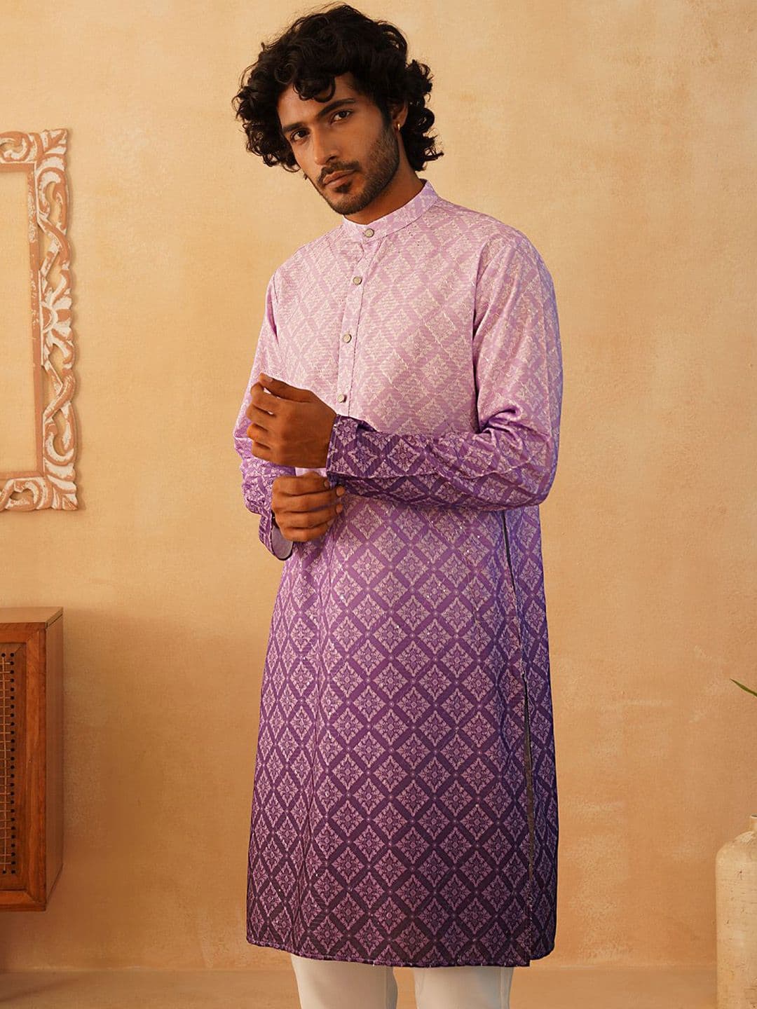 Jompers Ethnic Motifs Printed Band Collar Pure Cotton Straight Kurta - view 1