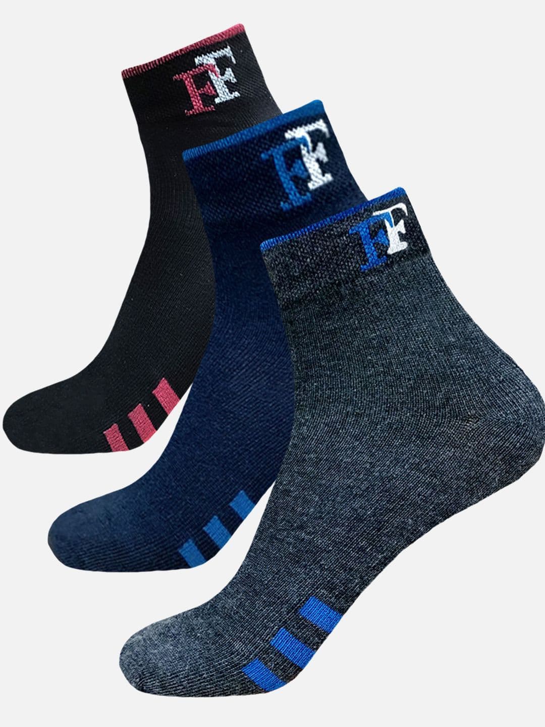 FIMS Men Pack Of 3 Striped Crew Ankle Length Socks - view 1