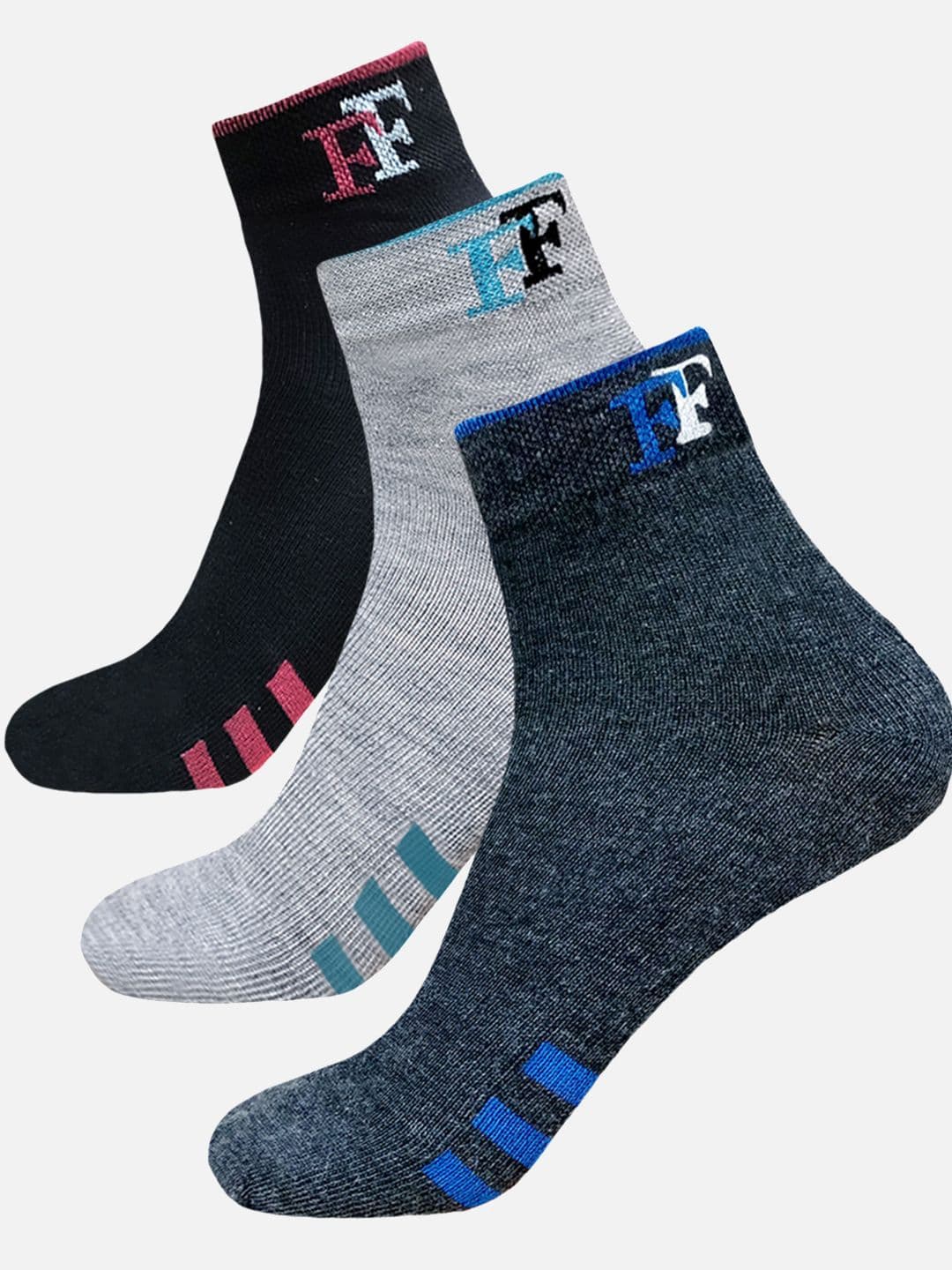 FIMS Men Pack Of 3 Striped Crew Ankle Length Socks - view 1