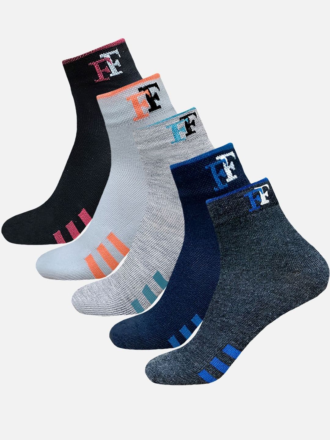 FIMS Men Pack Of 5 Striped Crew Ankle Length Socks - view 1