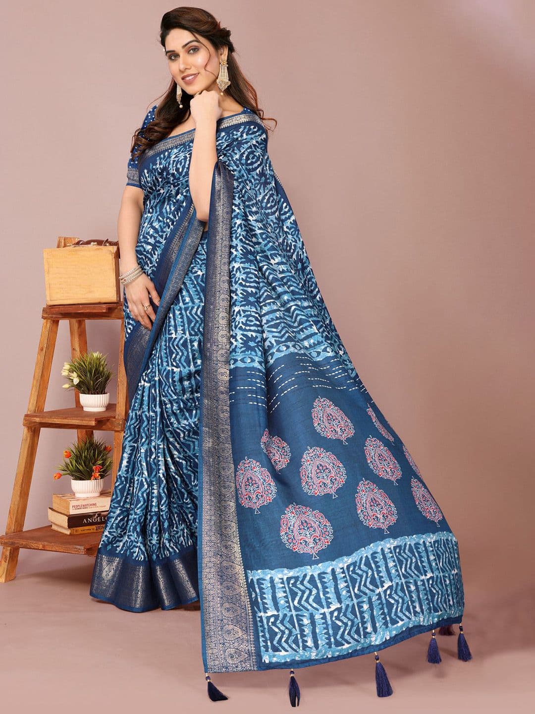 KALINI Batik Printed Zari Saree - view 1