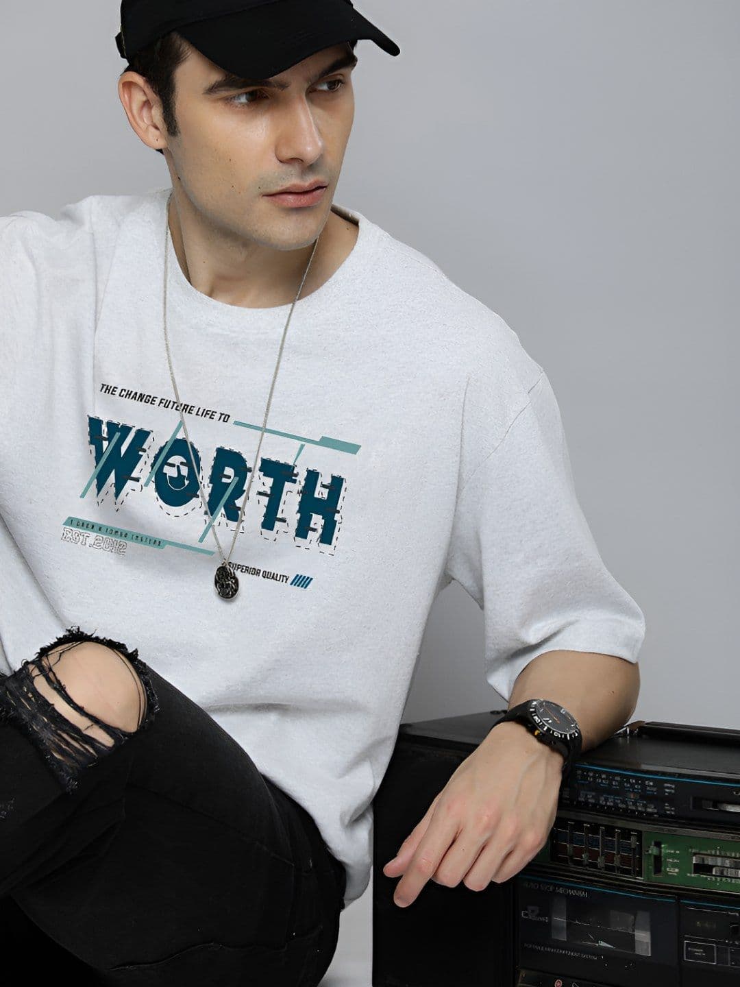 R.Code by The Roadster Life Co. The Roadster Lifestyle Co.Men Graphic Printed Round Neck Cotton Oversized T-Shirt - view 1