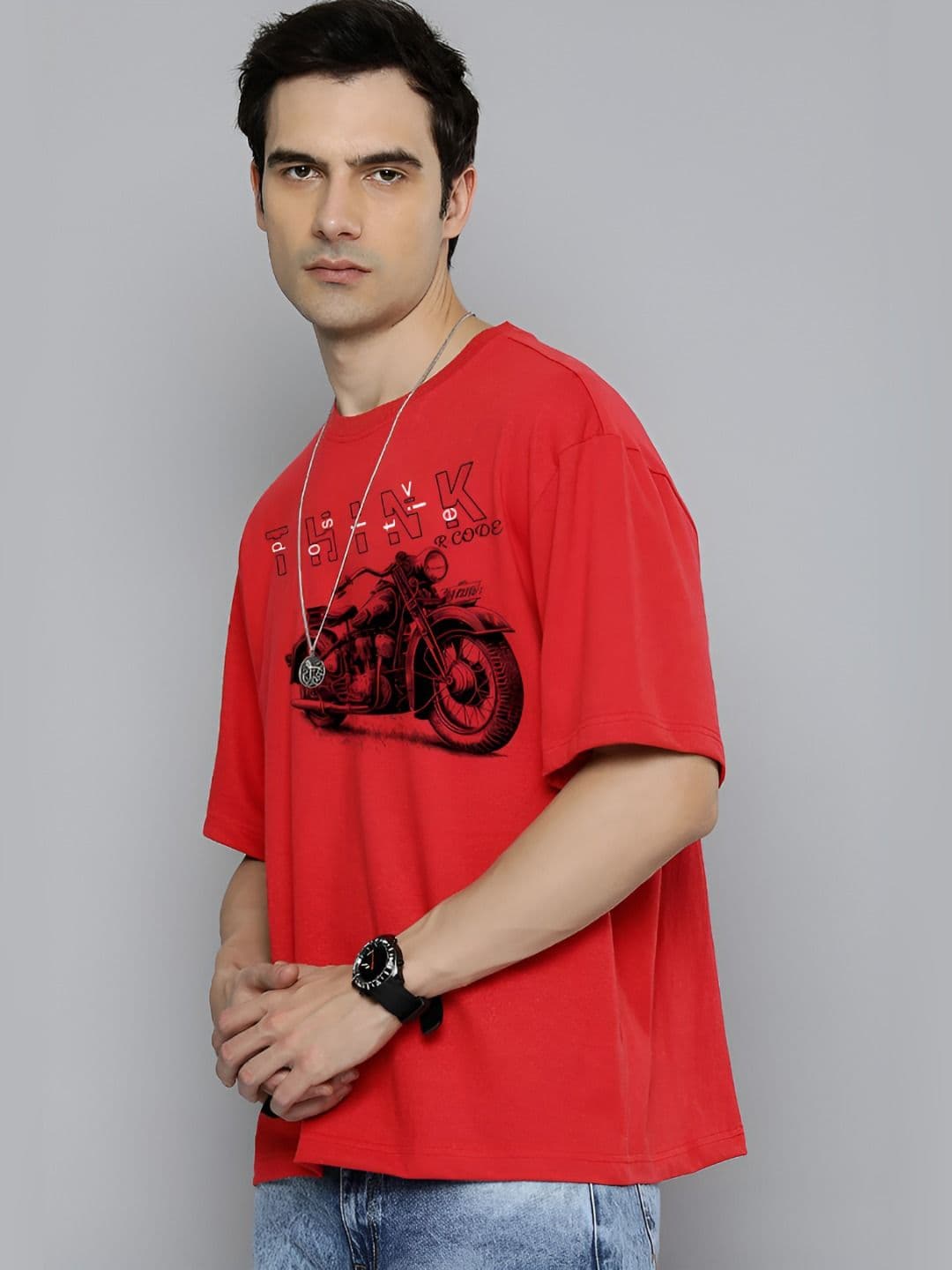R.Code by The Roadster Life Co. The Roadster Lifestyle Co.Men Graphic Printed Round Neck Cotton Oversized T-Shirt - view 1