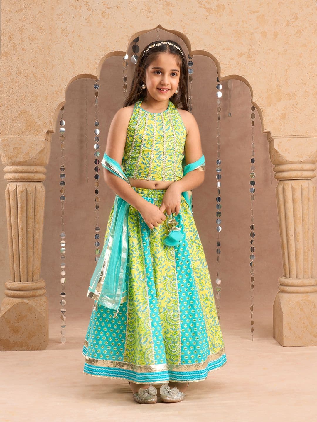 LIL DRAMA Girls Floral Printed Ready to Wear Cotton Lehenga & Blouse With Dupatta - view 1
