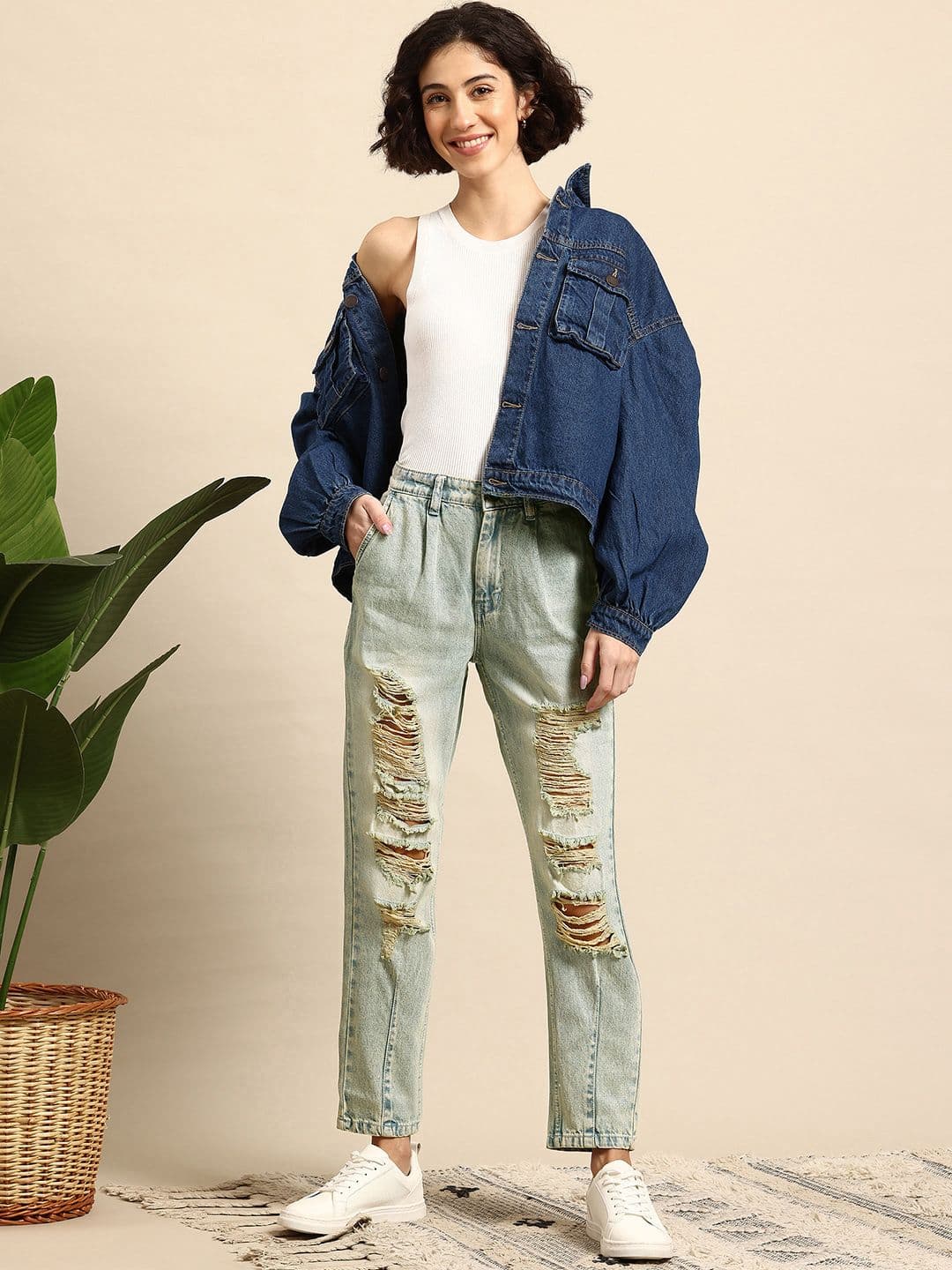 Mast & Harbour Women Cotton Boyfriend Fit Highly Distressed Light Fade Jeans - view 1