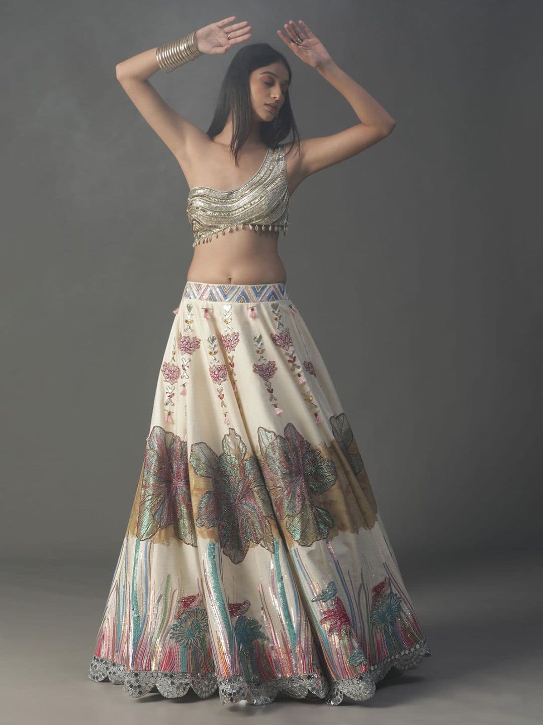 ARPITA SULAKSHANA Embellished Beads & Stones Made to Measure Lehenga & Blouse With Dupatta - view 1