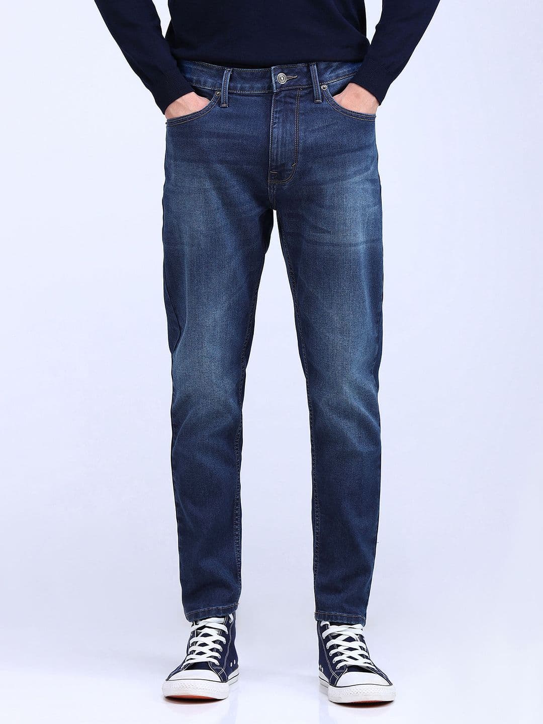 Flying Machine Men Tapered Fit Low Distress Light Fade Stretchable Jeans - view 1