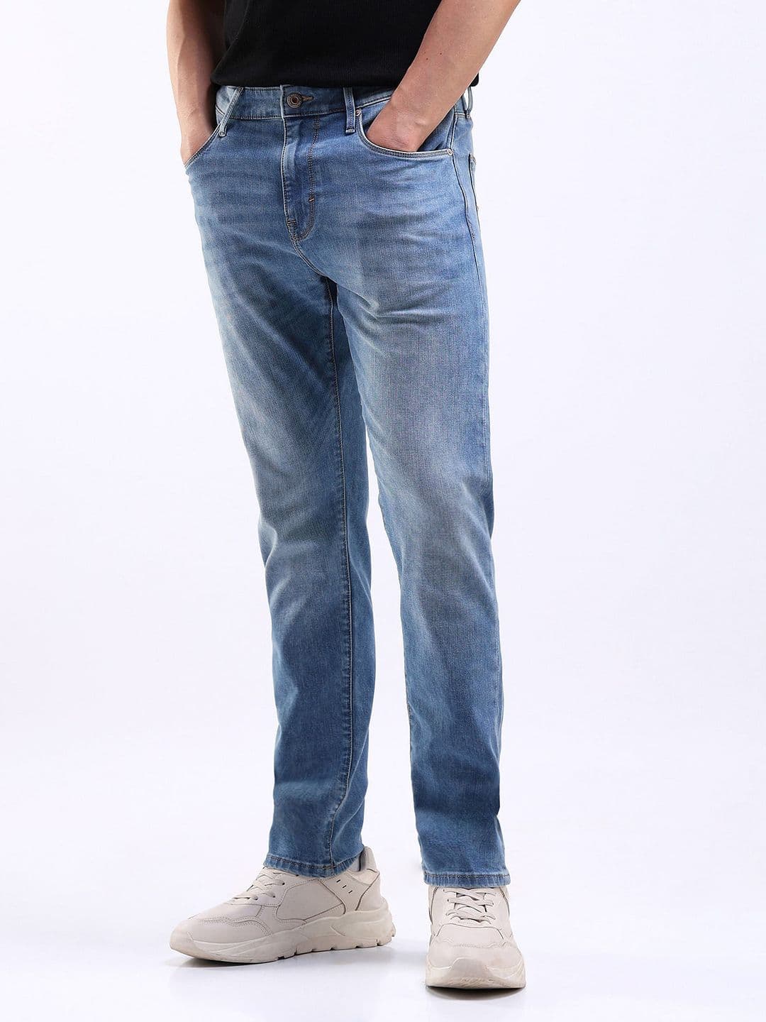Flying Machine Men Tapered Fit Low Distress Light Fade Stretchable Jeans - view 1