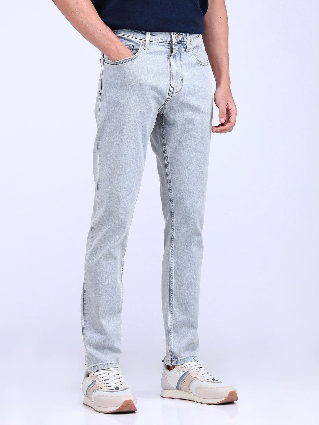 Flying Machine Men Tapered Fit Low Distress Heavy Fade Stretchable Jeans - view 1
