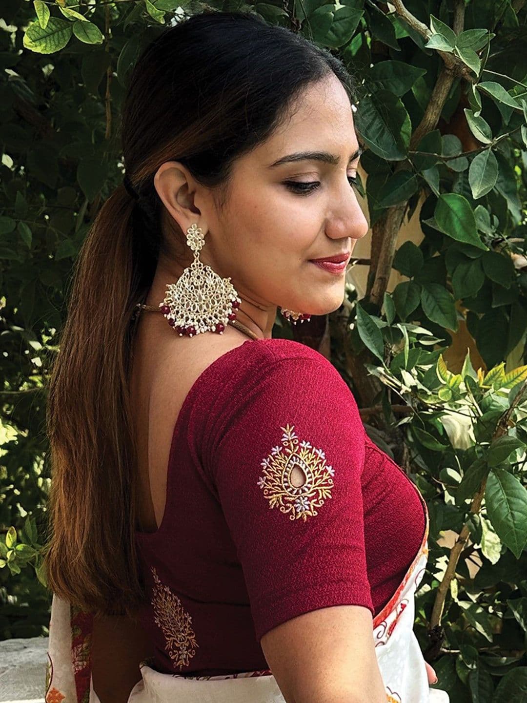 Bindigasm's Advi Embroidered Short Sleeves Stretchable Saree Blouse - view 1