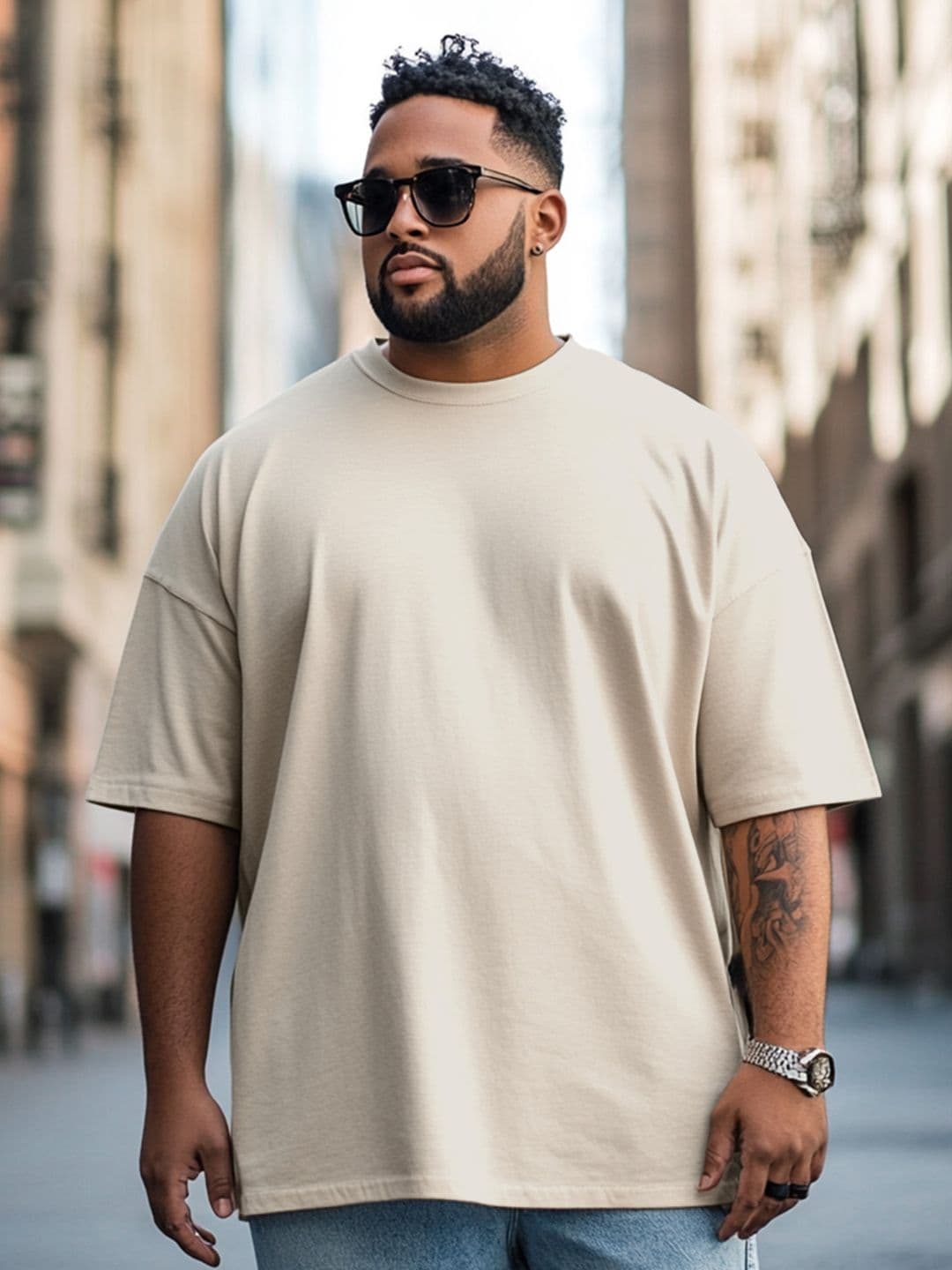VEIRDO Men Plus Size Solid Round Neck Pure Cotton Swanwhite Oversized T-Shirt - view 1