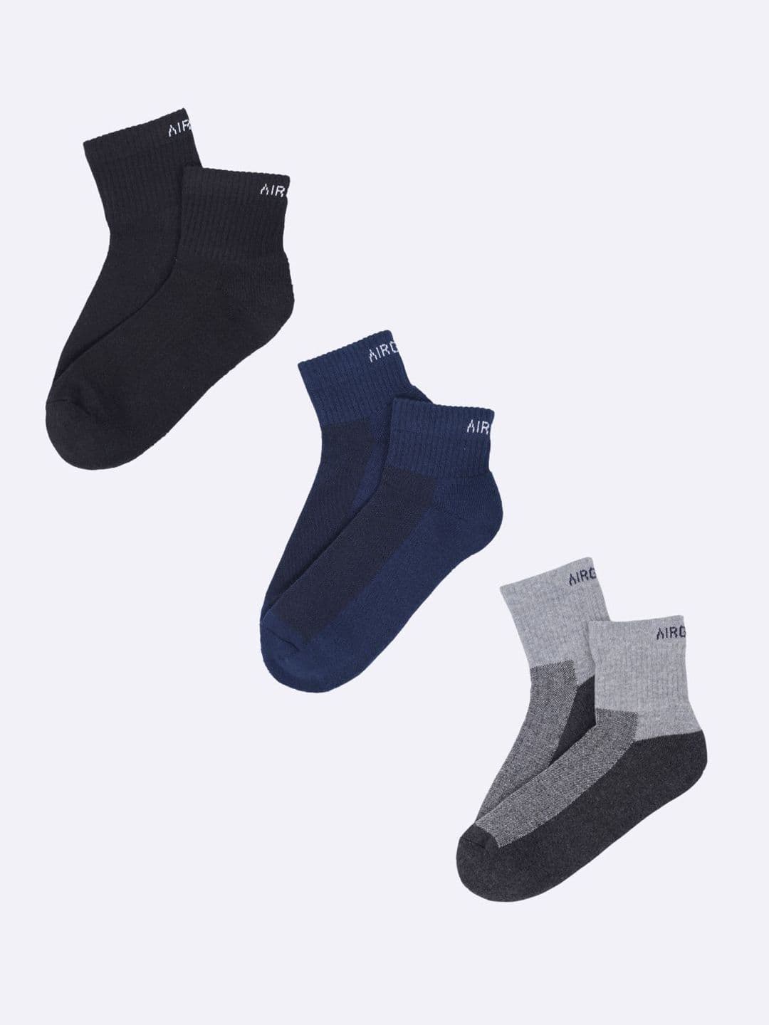 AIR GARB Pack of 3 Blue and Black and Grey Breathable Cotton Above-Ankle Socks - view 1