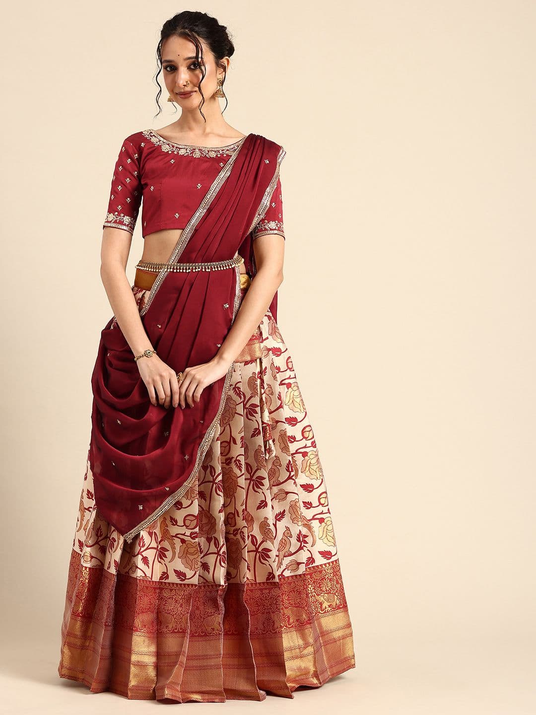Fabcartz Embroidered Sequinned Semi-Stitched Lehenga & Unstitched Blouse With Dupatta - view 1
