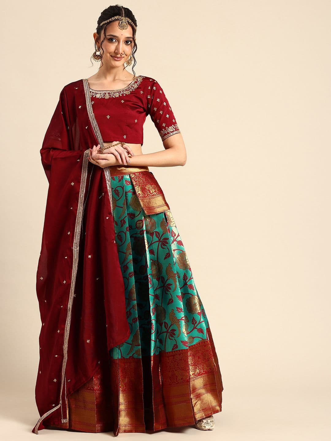 Fabcartz Embellished Sequinned Semi-Stitched Lehenga & Unstitched Blouse With Dupatta - view 1