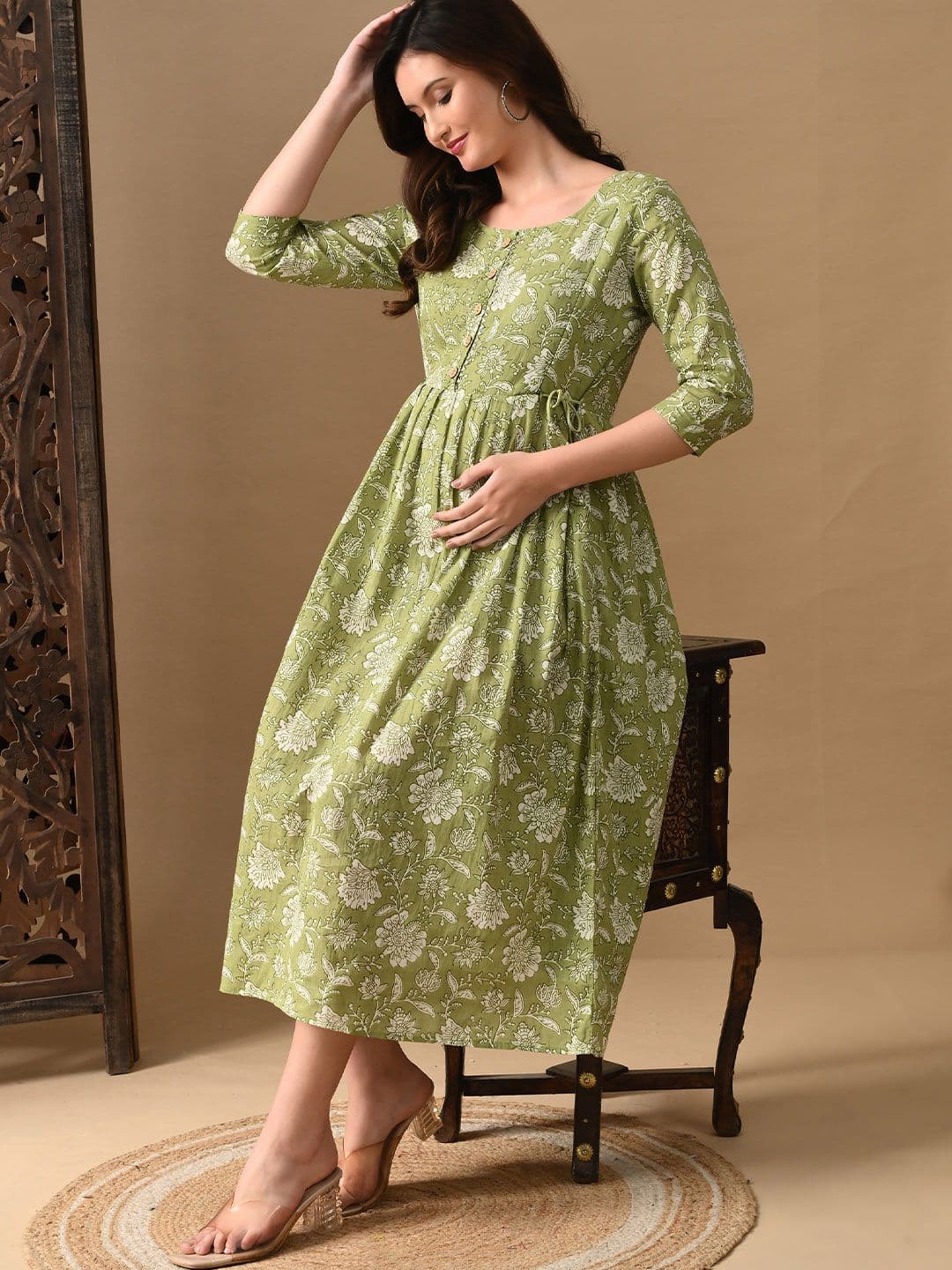 MURLI KURTI Floral Printed Gathered or Pleated Cotton A-Line Ethnic Dress - view 1