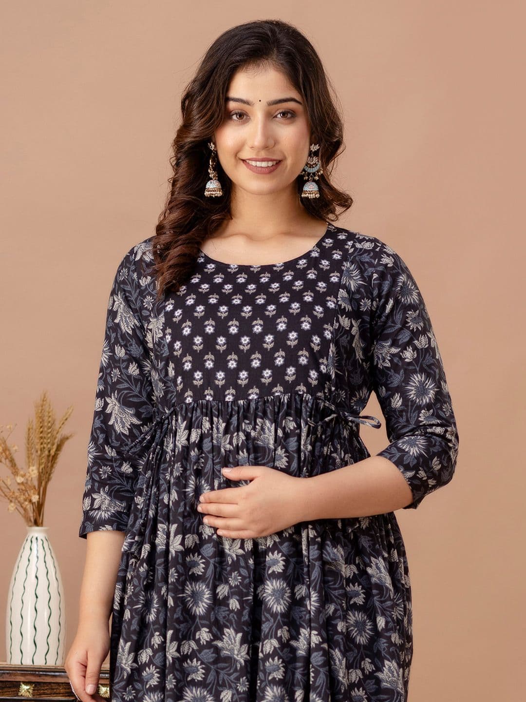 MURLI KURTI Floral Printed Round Neck A-Line Maternity Ethnic Dress - view 1