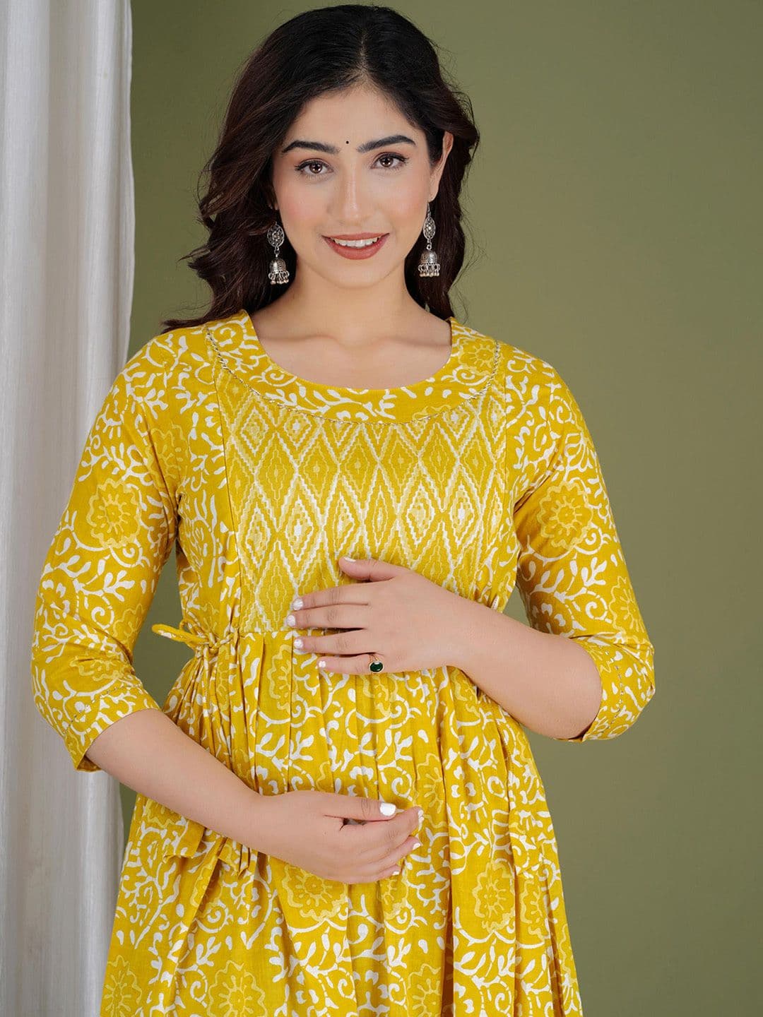 MURLI KURTI Floral Printed Round Neck Cotton Fit and Flare Maternity Ethnic Dress - view 1