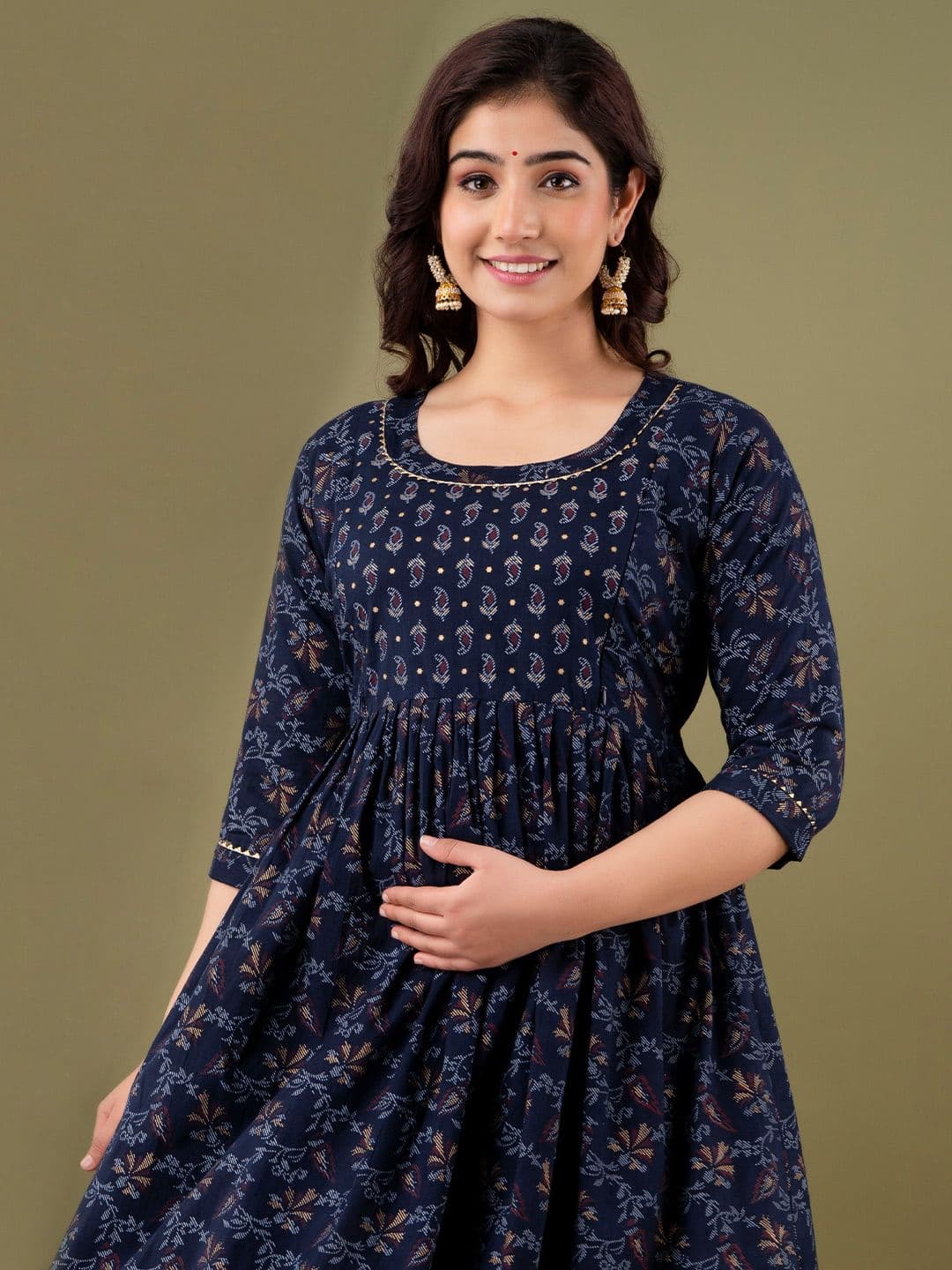 MURLI KURTI Floral Printed Round Neck Fit and Flare Maternity Ethnic Dress - view 1