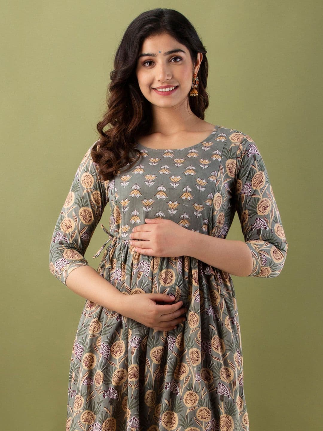 MURLI KURTI Floral Printed Cotton Maternity Fit and Flare Ethnic Dresses - view 1