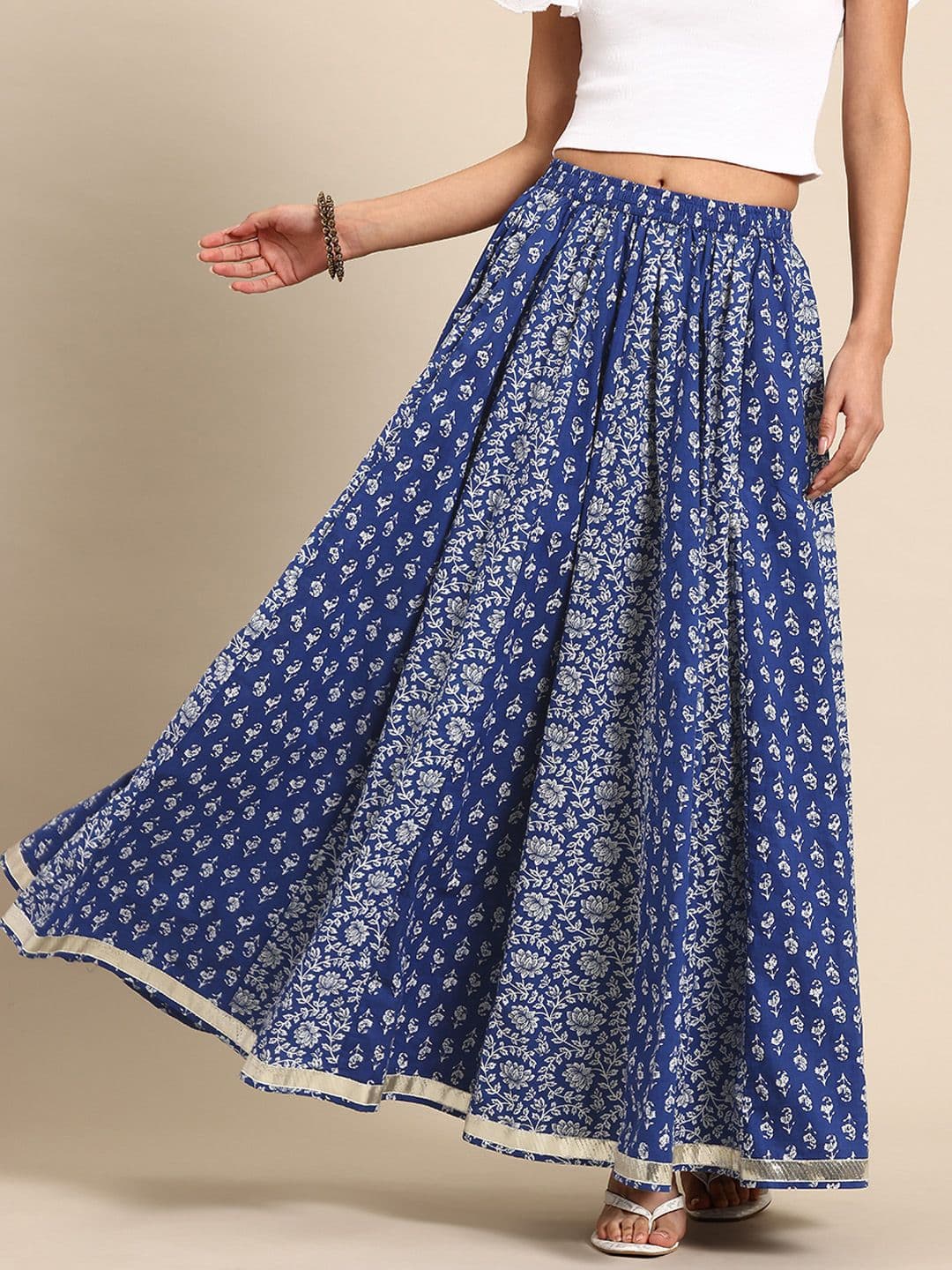 anayna Floral Printed Pure Cotton Flared Maxi Skirt - view 1