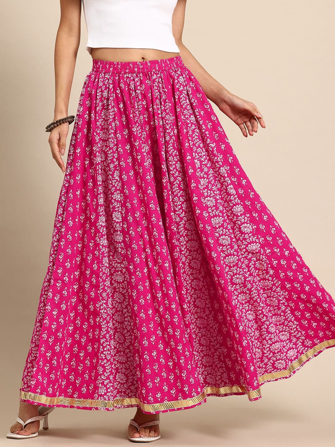 anayna Floral Printed Pure Cotton Flared Maxi Skirt - view 1