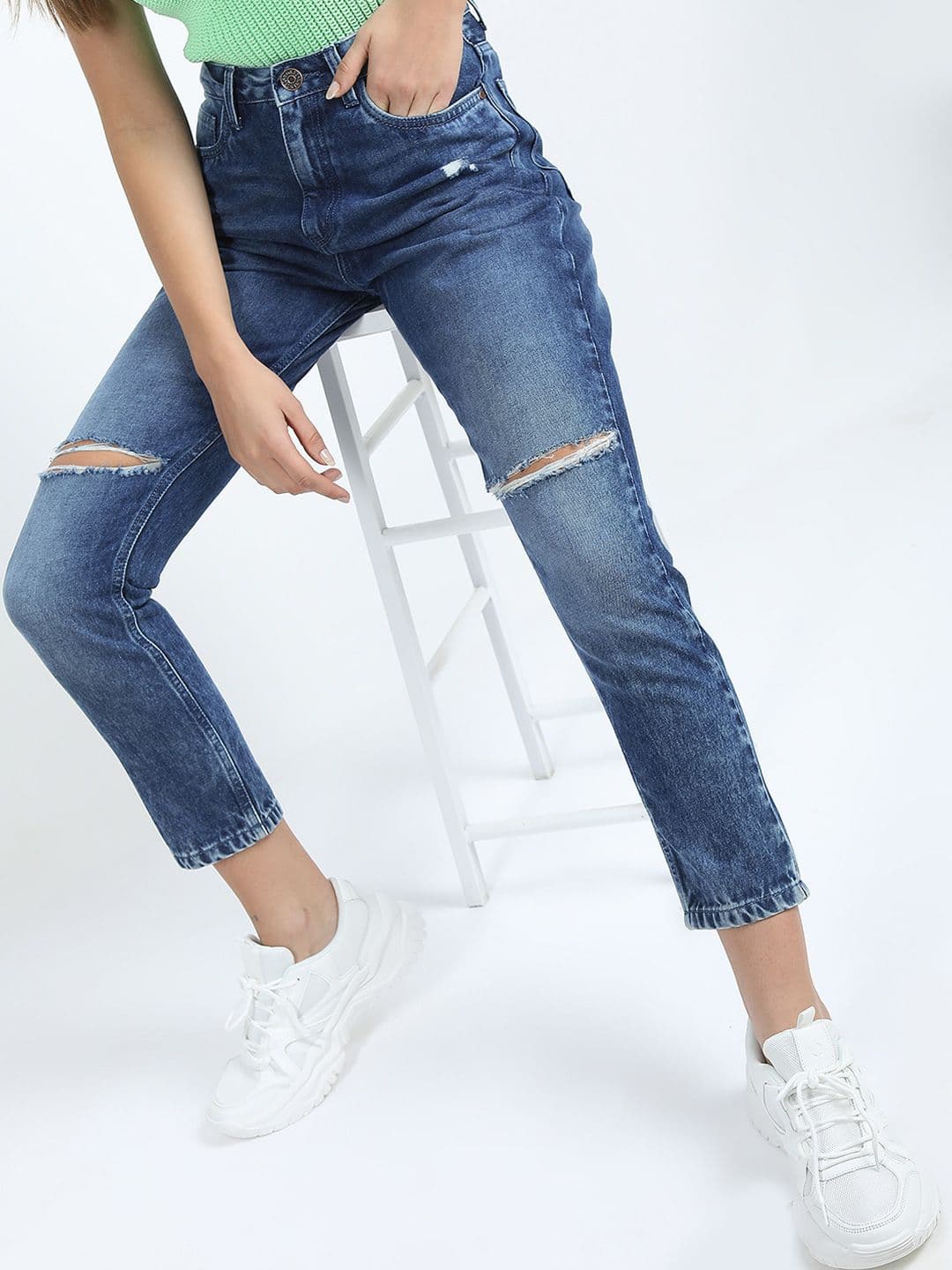 Tokyo Talkies Women Slim Fit Highly Distressed Light Fade Jeans - view 1