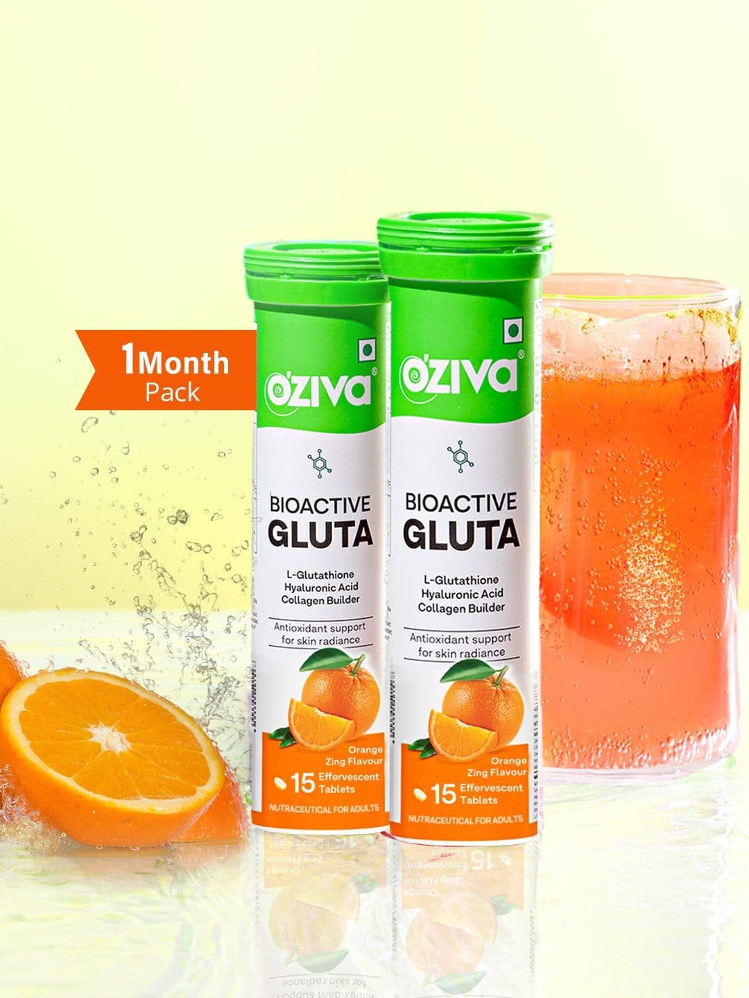 OZiva Gluta Fizzy Orange Zing Helps Hyperpigmentation With L-Glutathione - 15 tab Each - view 1