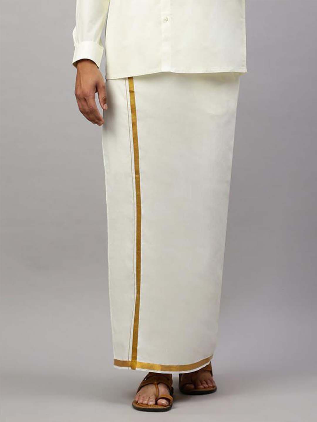 Ramraj Men Cotton Solid Gold Jari Border Single Layer Dhoti - view 1