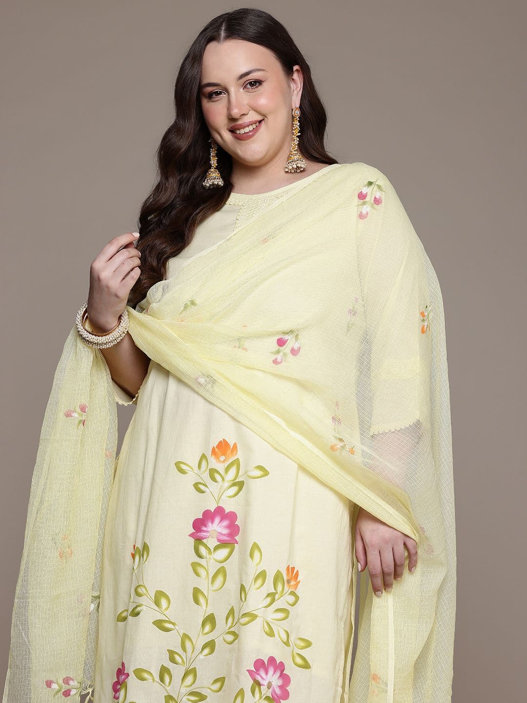Readiprint Floral Printed Pure Cotton Kurta with Palazzos & With Dupatta - view 1