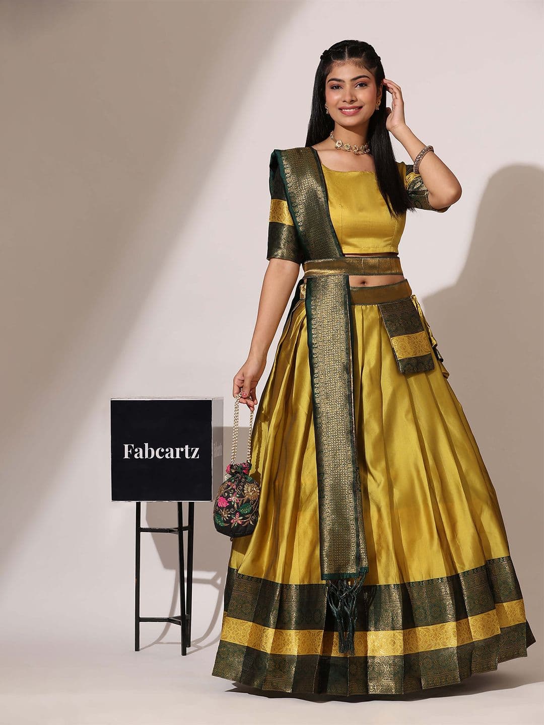 Fabcartz Semi Stitched Lehenga & Unstitched Blouse With Dupatta - view 1