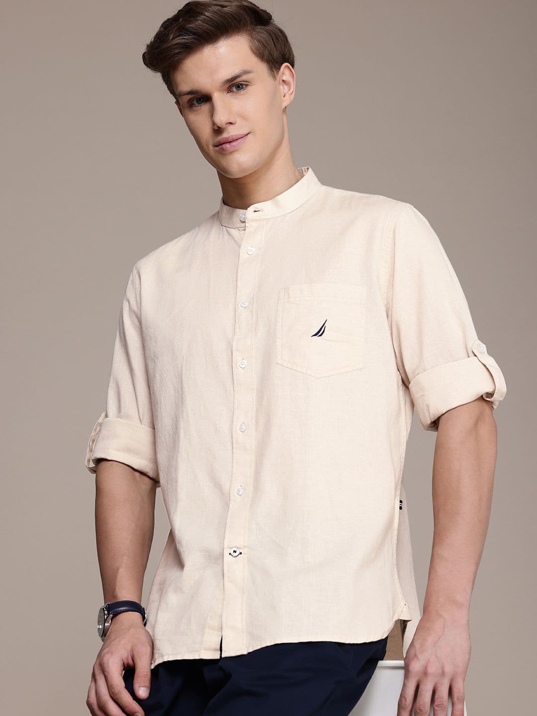 Nautica Men Smart Slim Fit Cotton Linen Casual Shirt - view 1