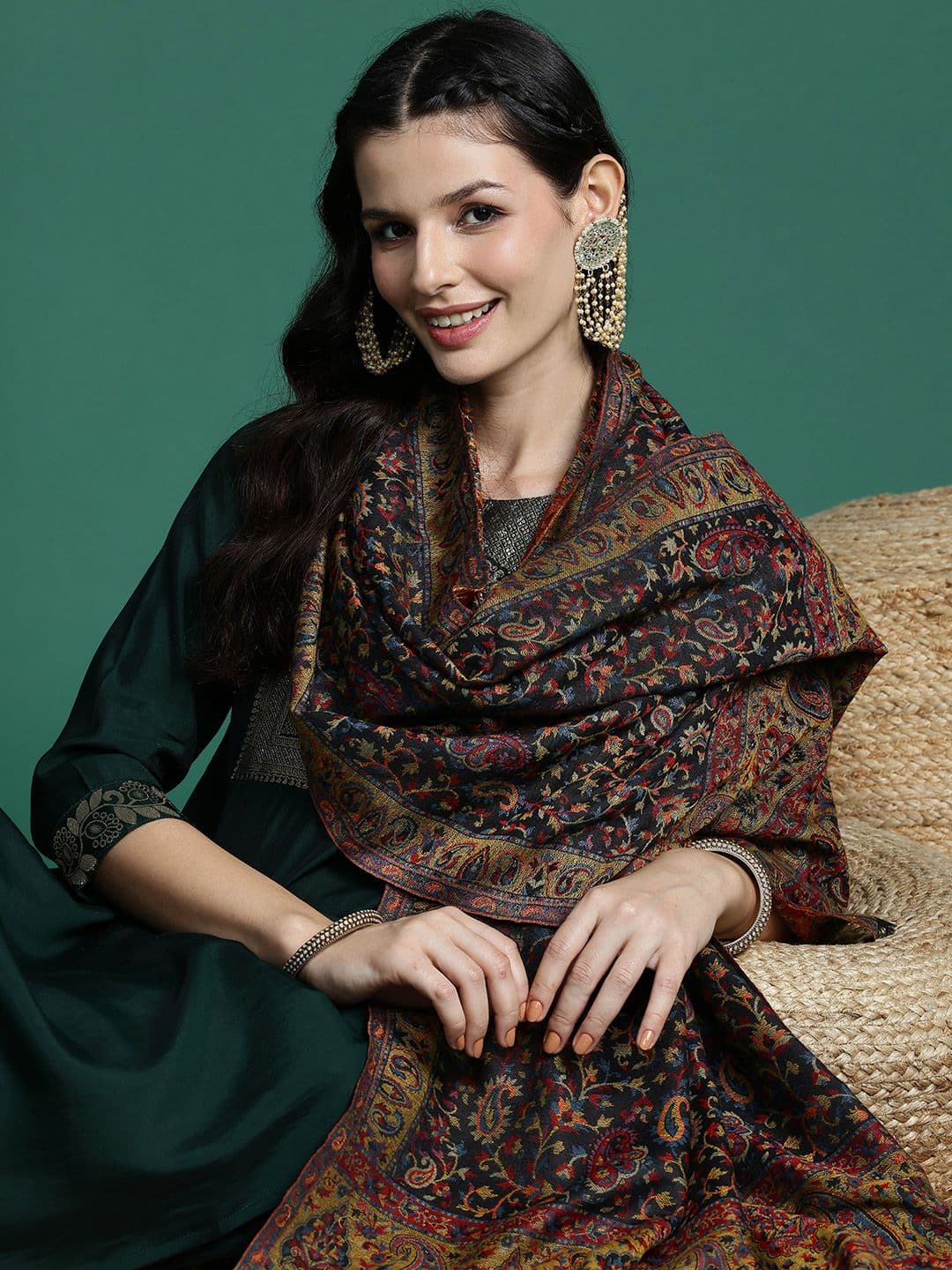 Sangria Floral Woven Design Shawl - view 1