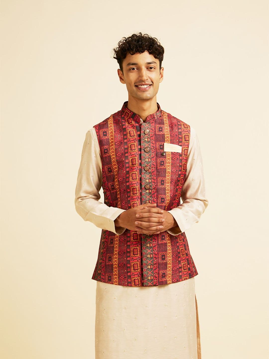 Manyavar Men Printed Woven Nehru Jacket - view 1