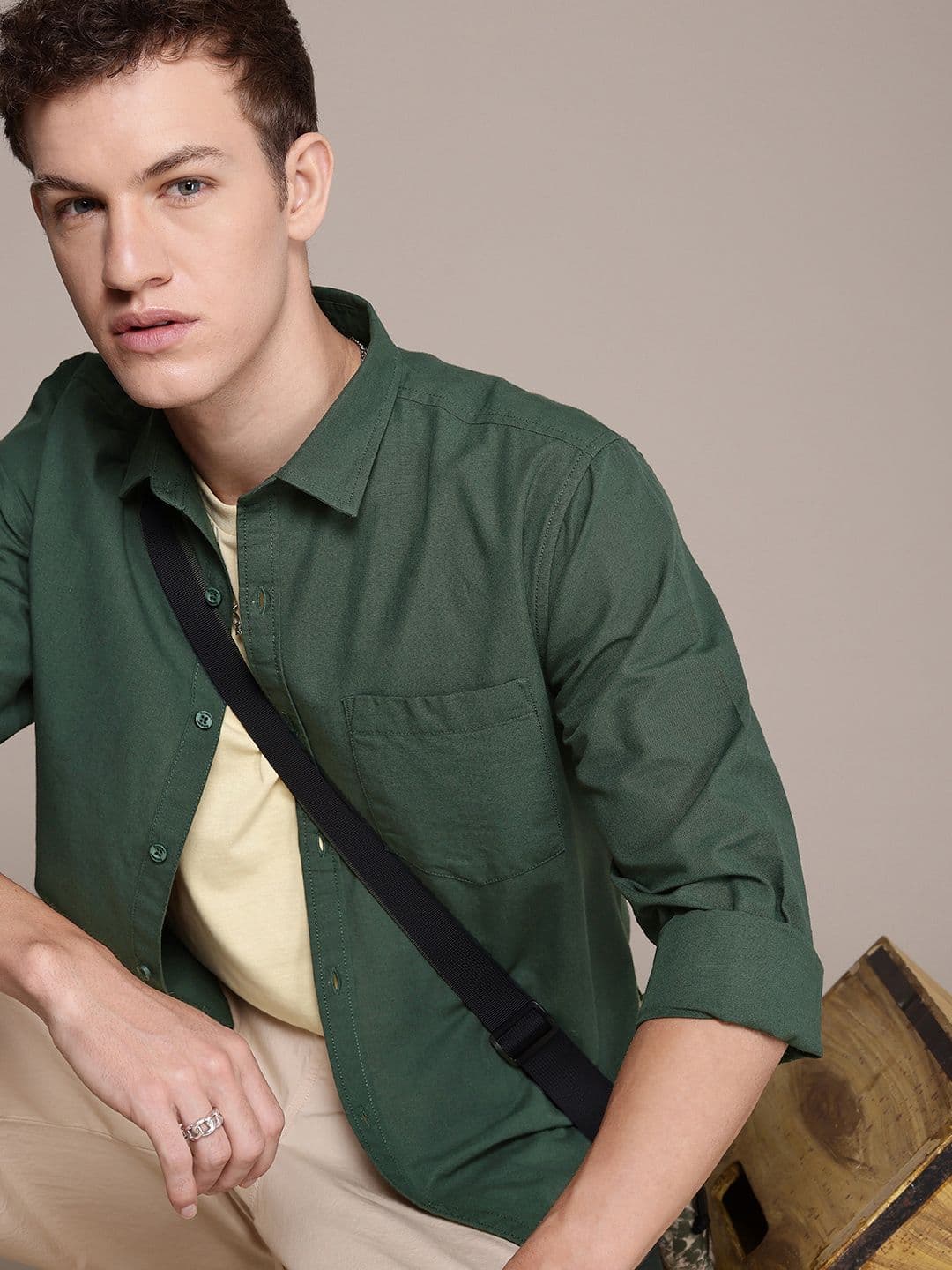 Roadster Men Spread Collar Curved Hem Premium Linen & Cotton Opaque Casual Shirt - view 1