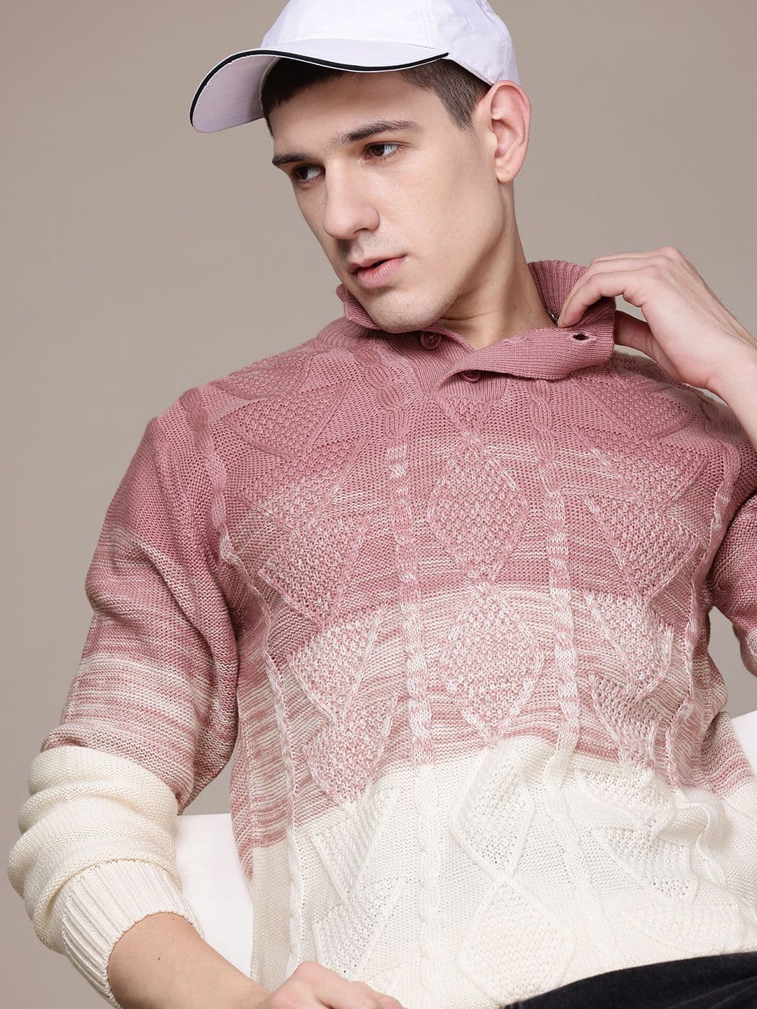 Roadster Men Cable Knit Colourblocked Pullover - view 1