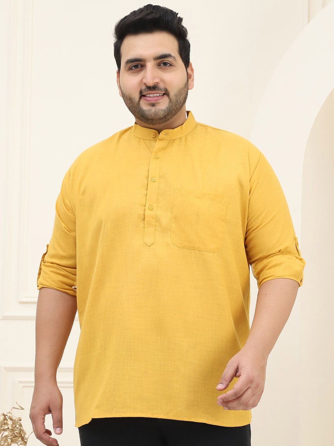 SOJANYA PLUS Band Collar Neck Long Sleeves Regular Cotton Straight Kurta - view 1
