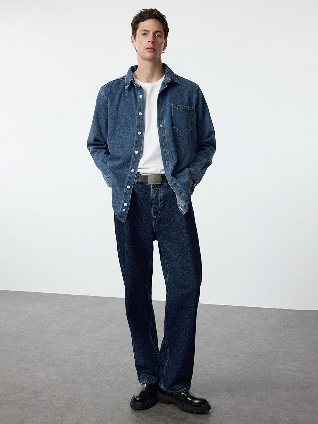 Trendyol Men Cotton Longline Spread Collar Casual Denim Jacket - view 1