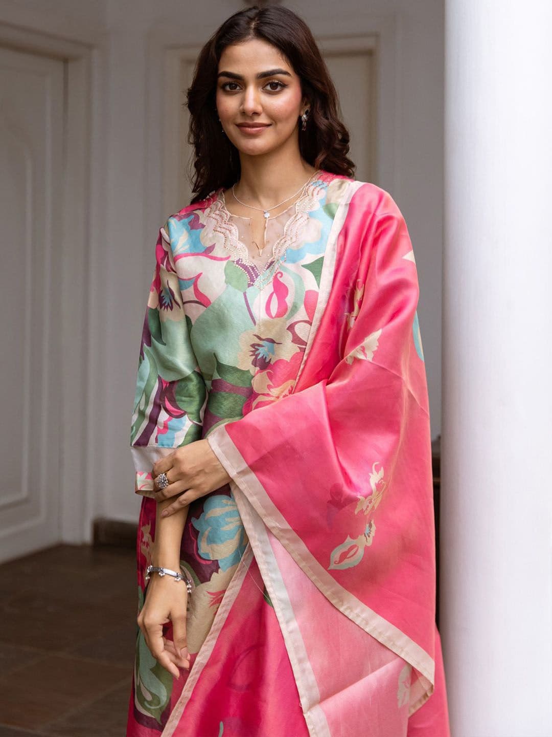 Indo Era Women Floral Printed Regular Kurta with Trousers & With Dupatta - view 1